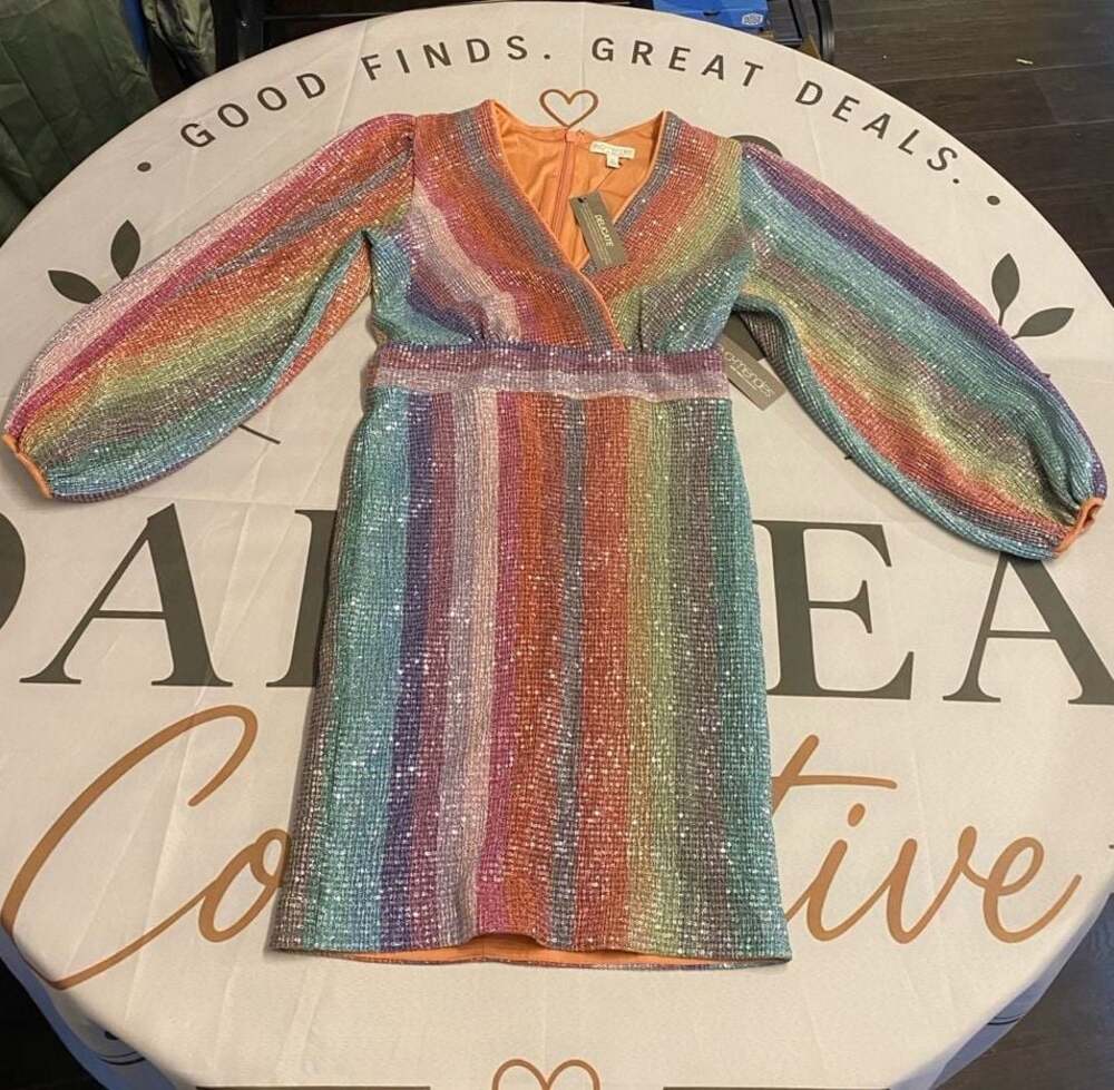 Eva Mendes Collection New York & Company Rainbow Sequin Long Sleeve Mini Dress